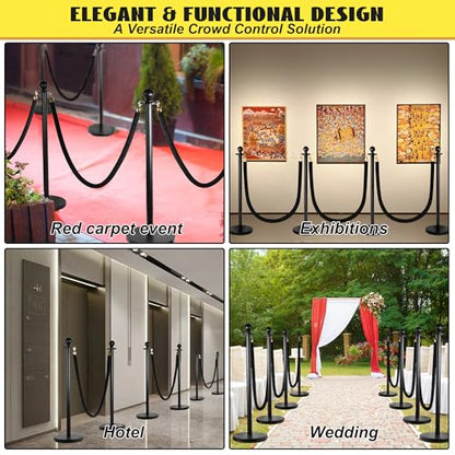 2 Pack Stanchions Post with Velvet Rope, Heavy Duty Metal Posts with Weighted Base, Crowd Control Barriers & Poles for Red Carpet, Movie Theater, Event, Party Supplies(Black) - size: 2 Pack