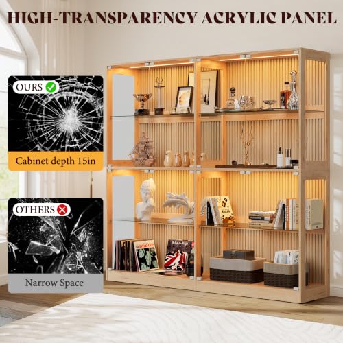 AMERLIFE 75-Inch RGB Display Cabinet with Glass Shelves - color: Wood, size: 75×16×70in