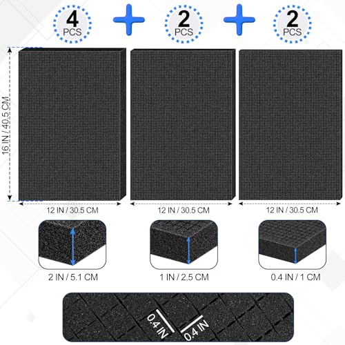 8 Pcs Pick and Pluck Foam Sheets 3 Size Polyurethane Pick Apart Foam Inserts Pads with Bottom Use for Camera Case, Tool Box, Storage Drawer (4P 16" x 12" x 2", 2P 16" x 12" x 1", 2P 16" x 12" x 0.4") - size: 3 Sizes - 8 Pcs -16 Inches Length