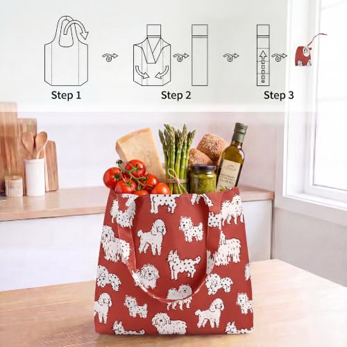 Stelle Lightweight Reusable Grocery Bag with Handles Ripstop Nylon Foldable Tote Shopping Bags for Travel and Groceries - color: Charlie Pals | Maroon