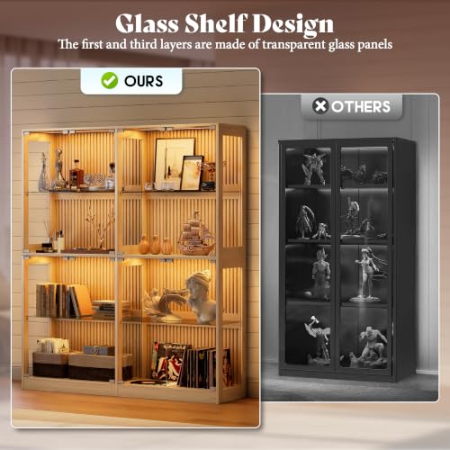 AMERLIFE 60-Inch RGB Display Cabinet with Glass Shelves - color: Wood, size: 60×16×70in