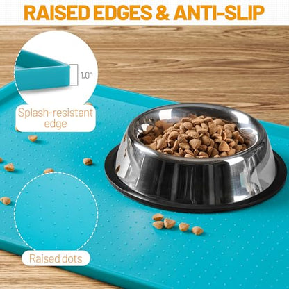 Hubulk Dog Feeding Mat,100% Waterproof Food Grade Silicone Pet Food and Water Bowl Placemat,Dishwasher, High Raised Edge to Prevent Spills,Nonslip Tray to Stop Messes on Floor (32"x24"x1.0", Teal) - color: Green(Teal), size: 32"l X 24"w