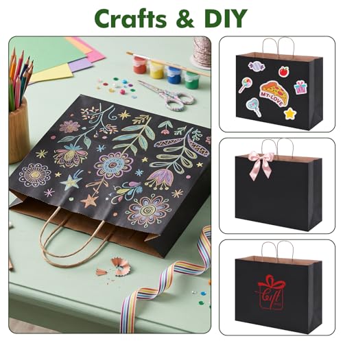 OUTUXED 200pcs 16x6x12 Inch Black Paper Bags with Handles, Large Gift Bags - color: Black, size: 1 Count (Pack of 200)