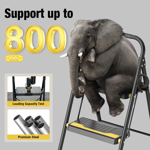 Urackify 2 Step Ladder, Heavy-Duty Pass 800lb Capacity Test, Wide Anti-Slip Steps & Secure Handrail Compact, Folding Step Stool Portable Design for Home, Kitchen, Office, Pantry, Closet Use, Black - size: 2-step