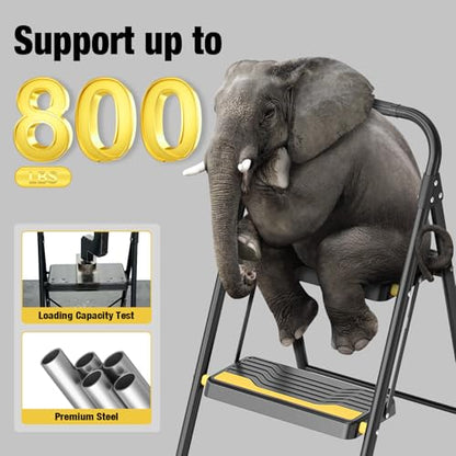 Urackify 2 Step Ladder, Heavy-Duty Pass 800lb Capacity Test, Wide Anti-Slip Steps & Secure Handrail Compact, Folding Step Stool Portable Design for Home, Kitchen, Office, Pantry, Closet Use, Black - size: 2-step