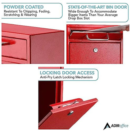 AdirOffice Wall Mount Mailbox - Mailbox with Lock and Keys- Durable Wall Mounted Locking Mailbox and Cash Drop Box for House, Apartments and Bussiness After Hours Deposits - color: Red, size: Medium
