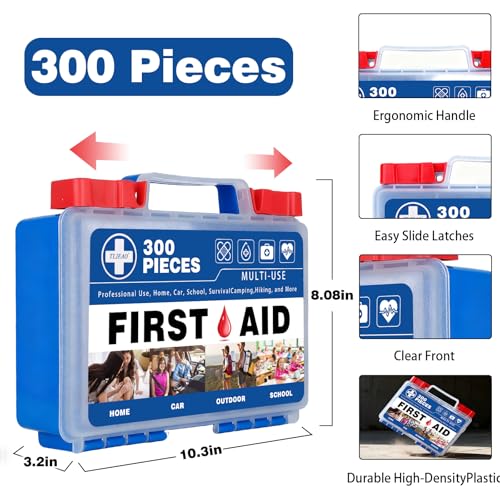300 Piece Professional First Aid Kit, Navy Blue - color: Navy Blue