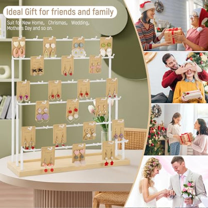 Earring Display for Vendors 6 Tier 42 Hooks Wood Earring Display Rack Holder for Earings Necklaces Rings Bracelets Keychains (White) - color: White