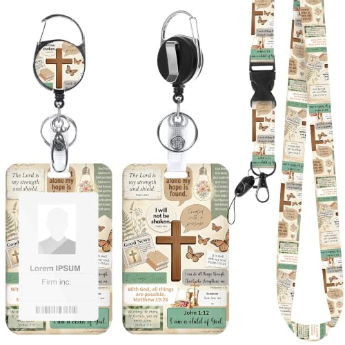 Bible Verse Lanyard with ID Badge Holder and Retractable Badge Reel - color: Bible Verse Cross