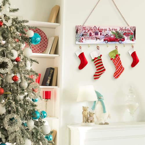 Maitys Christmas Stocking Holder with 7 Hangers Wooden Organizer, Truck - style: Truck