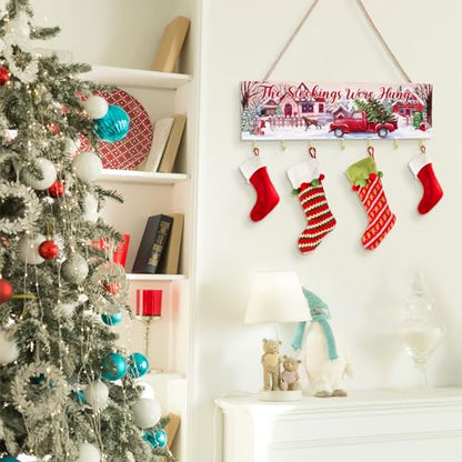 Maitys Christmas Stocking Holder with 7 Hangers Wooden Organizer, Truck - style: Truck