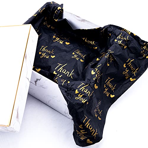 MR FIVE 50 Sheets Gold Thank You Tissue Paper Bulk,20" x 14",Thank You Tissue Paper for Packaging,Gift Bags,Thank You Packaging Tissue Paper for Small Business (Black) - color: Black