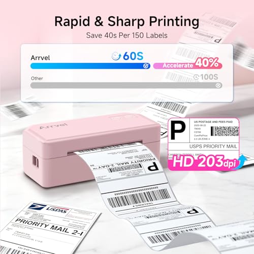Bluetooth Thermal Label Printer w/ Stand, 4x6 Shipping Label Printer - color: Pink