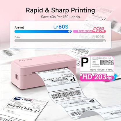 Bluetooth Thermal Label Printer w/ Stand, 4x6 Shipping Label Printer - color: Pink