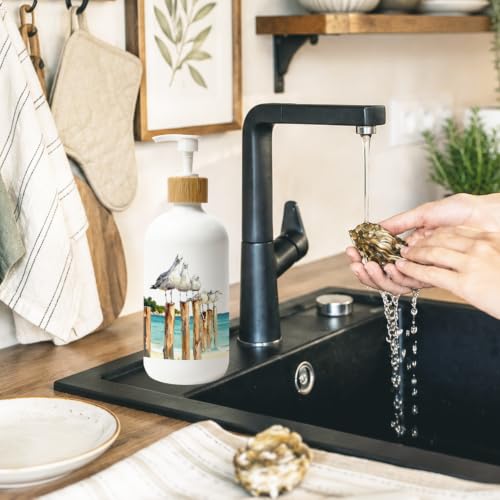 Coastal Beach Seagull Glass Soap Dispenser with Pump - color: Seagull