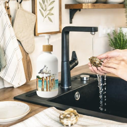 Coastal Beach Seagull Glass Soap Dispenser with Pump - color: Seagull