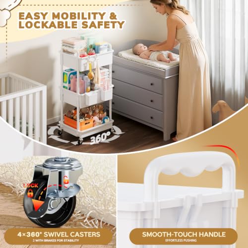 Goovilla Diaper Cart with Lockable Wheels and Easy Assembly, 3 Tier White - color: White