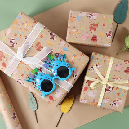 Aimyoo Farm Animals Kids Kraft Birthday Wrapping Paper Jumbo Roll, Baby Barn Animal Gift Wrap Paper 17 in x 32 ft - color: Farm Animals, size: 17 in x 32 ft
