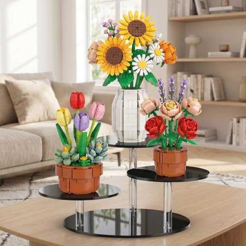 NiHome 3-Tier Acrylic Stand Risers for LEGO Botanical, Figurine Shelf Black - color: Black,2 Pcs