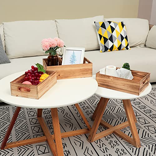 Wooden Crates for Display,Decorative Box Rustic,Rectangle Baskets Container - size: 3Pack(L+M+S)