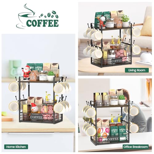 EsLuker.ly Coffee Mug Cup Holder Tree Bar Station Organizer, 2 Tier Brown - color: Brown + Black