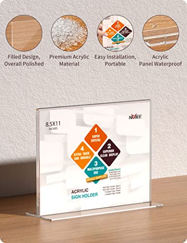 NIUBEE Acrylic Sign Holder 8.5 x 11 Horizontal T-Shape Flyer Stand 6 Pack - size: 8.5 x 11 Inches Horizontal (Pack of 2)