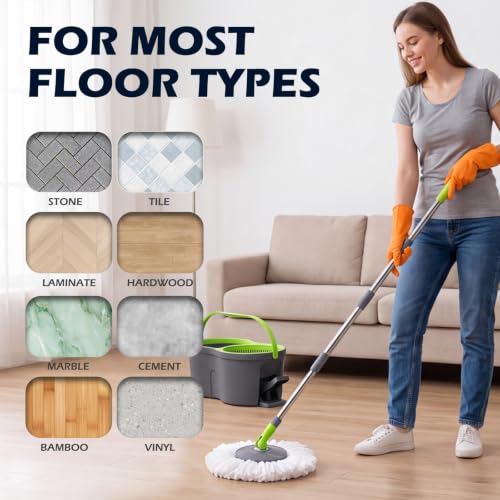 Masthome Compact Spin Mop Bucket System with Pedal Wringer Set - color: Green+dark Grey