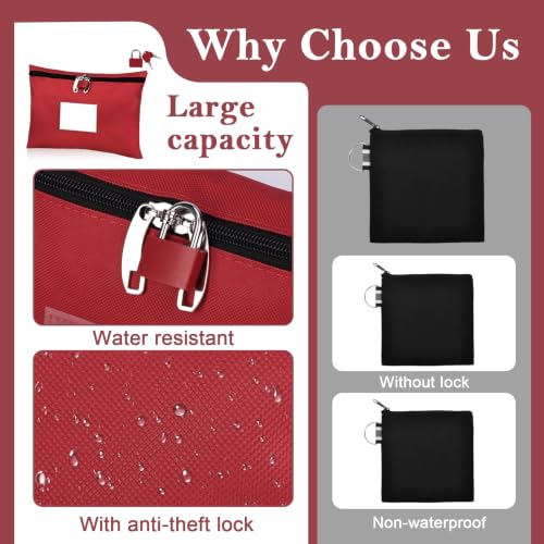 2 PCS Money Bag 5x8 Medium Size Oxford Cloth Money Bag with Lock & Keys - color: Red, size: 5x8 In