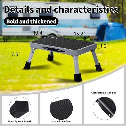 RV Step Stool Foldable 1-Step Ladder Sturdy Metal Stable Step Stool with a Non-Slip Platform Supports up to 500 lb with Non-Slip Rubber Feet, Easy to Carry - size: 1-Step