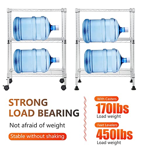 BestOffice | 3-Tier Wire Shelf with Wheels | 23" x 13" x 31" | Chrome - color: Chrome, size: 23"D x 13"W x 31"H
