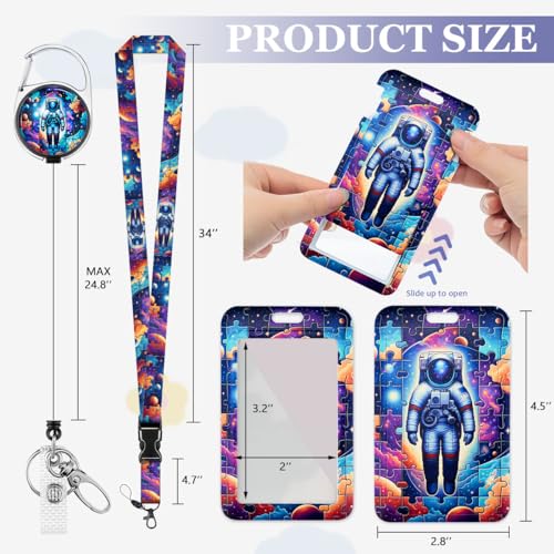 Funny Astronaut ID Badge Holder with Lanyard and Retractable Badge Reel - color: Mystery Astronaut