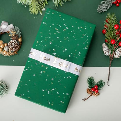 MAYPLUSS Gift Wrapping Paper Roll - 17Inch x 16.5Feet - Elegant Green Gold Foil Design Shiny Flakes Silky Touch Thick Matte Gift Wrap Paper for Christmas, St Patricks Day, Birthday, Holiday - color: Flake Green