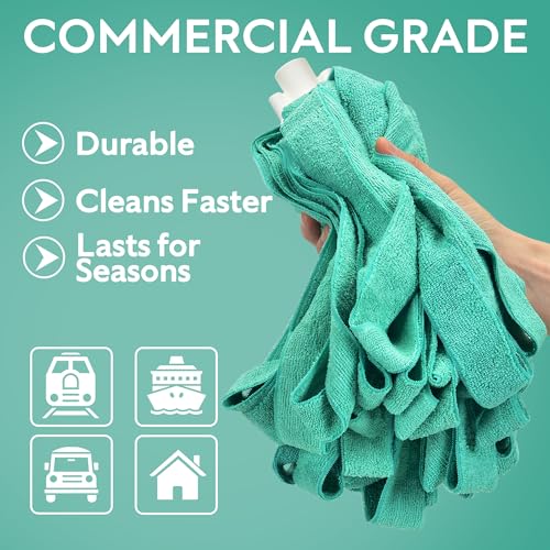 Matthew Microfiber Cloth Mop Compatible with Ceda Mop Refill Commercial Replacement 54" Stainless Steel Handle with 2 Wet Mop Heads w/1 Handle Incl.2Pcs Microfiber Towels-Green - color: Green
