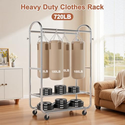 EAGMAK Heavy Duty Clothing Racks for Hanging Clothes 720 Lbs, Rolling Clothes Rack Double Rod Garment Rack with Lockable Wheels, Metal Closet Organizer for Bedroom, Laundry, Retail, Silver - color: Silver