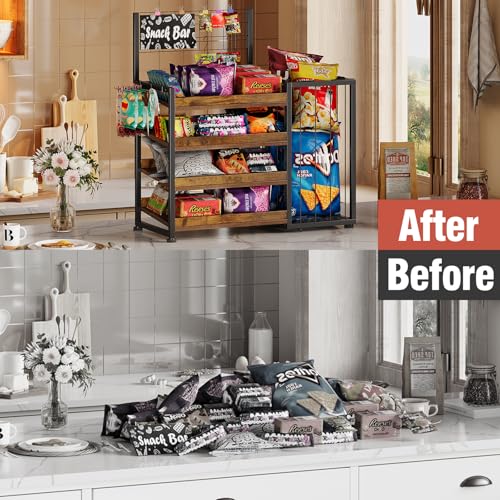 Trironsun 4 Tier Wooden Snack Display Rack Candy Organizer Stand for Countertop for Kitchen Office Pantry