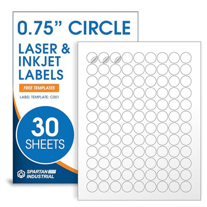 0.75" Circle Labels for Laser & Inkjet, Spartan Industrial Template C001 - size: 0.75" Circle