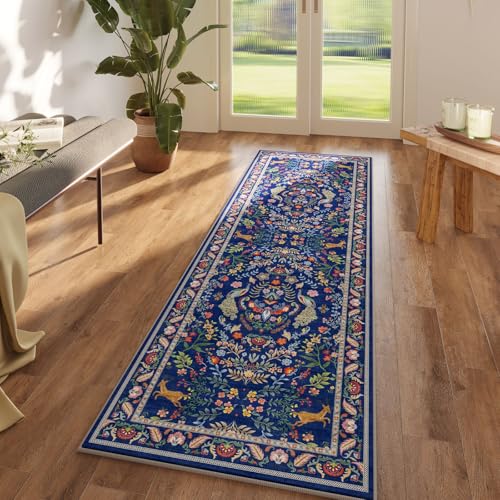 Rugcomf Runner Rug 2x5 Floral Washable Non Slip, Blue - color: Blue, size: 2' x 5' (Rectangular)