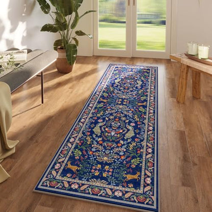 Rugcomf Runner Rug 2x5 Floral Washable Non Slip, Blue - color: Blue, size: 2' x 5' (Rectangular)