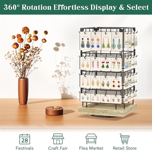 EsLuker.ly Rotating Earring Display Holder Stand for Vendors Selling, Oak - color: Oak+Black