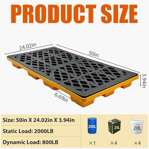 2-Drum Modular Spill Pallet, Stackable Leakproof Containment Tray