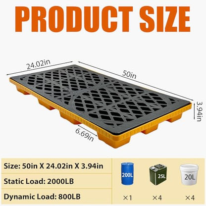 2-Drum Modular Spill Pallet, Stackable Leakproof Containment Tray