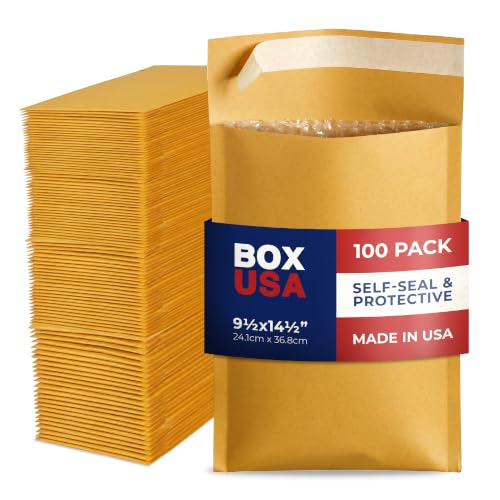BOX USA 9 1/2 x 14 1/2" Kraft Bubble Mailers (100-Pack) - Brown Padded Envelopes, Self-Seal Shipping Bags for Business, Heavy Duty Cushioned Mailing Envelopes for Packaging and Shipping - size: 9-1/2x14" (100-Pack)