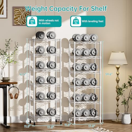 SINGAYE 6 Shelves Storage Shelf Wire Shelving Unit Metal Adjustable Wheels - color: White, size: 6Tier/11.5"D X 17.5"W X 61.5"H