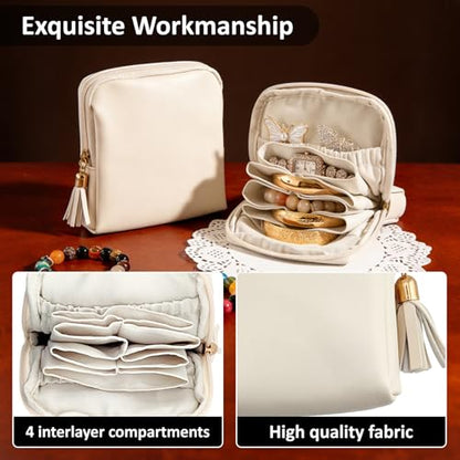 shunmei Mini Zipper Travel Jewelry Case with 5 Individual Pockets, Pink - color: Pink