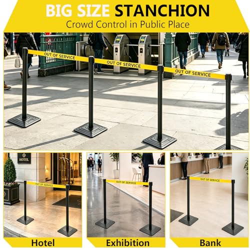 4 Pack Crowd Control Stanchions with 10FT Retractable "Out of Service" Belt - color: OUT OF SERVICE BELT