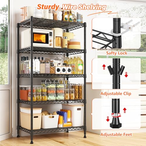 REIBII 63" H Storage Shelves, Space Saving & 5 Tier Adjustable, for Kitchen - size: 【5 Tier】63"H X 21.65"W X 11.8"D