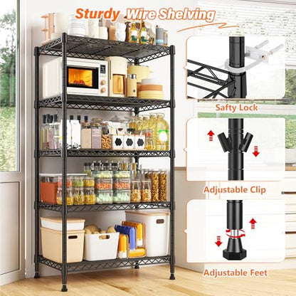 REIBII 63" H Storage Shelves, Space Saving & 5 Tier Adjustable, for Kitchen - size: 【5 Tier】63"H X 21.65"W X 11.8"D