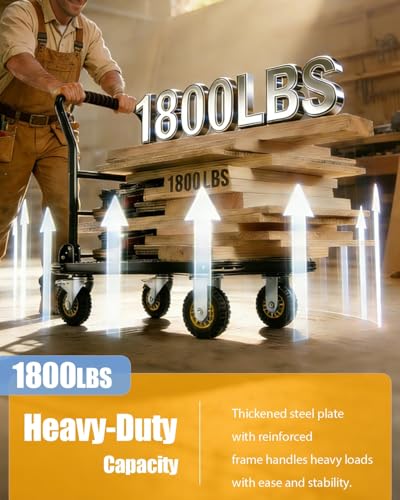 Heavy Duty 1800LBS Platform Truck Cart – 36"x24" Steel Flatbed Utility Cart, 6" Swivel Wheels with Brakes, Collapsible Hand Truck for Warehouse and Garage - color: Black-1800lbs
