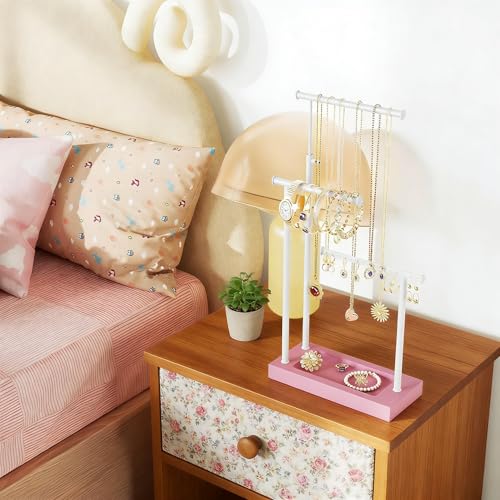 SRIWATANA Pink & White Extra Tall Necklace Holder, Jewelry Display Stand - color: Pink & White