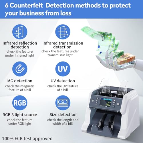 RIBAO BC-40 Mixed Denomination Money Counter Machine, Value Counting, Bill Counter Multi Currency, CIS/UV/MG/IR Counterfeit Detection for Business - style: BC-40